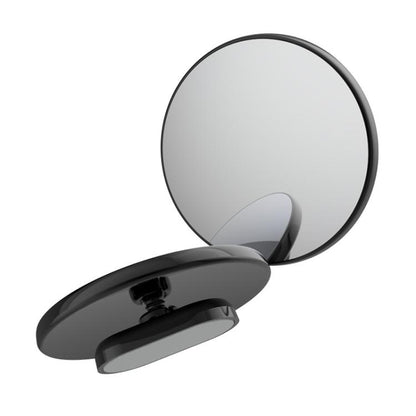 Black and gray auxiliary round rearview mirror with glossy mounting base