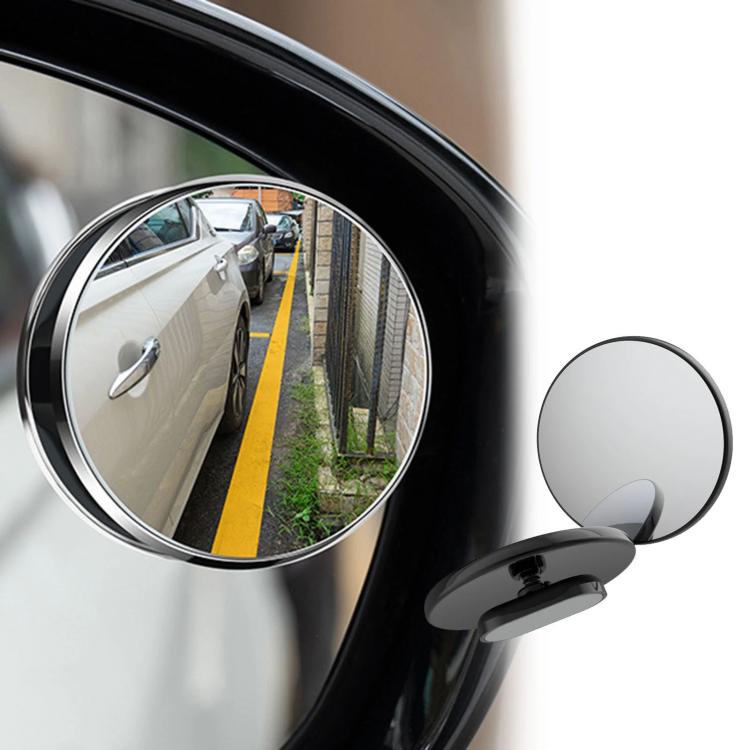 Auxiliary round blind-spot mirror with metal-look base and clear reflective lens