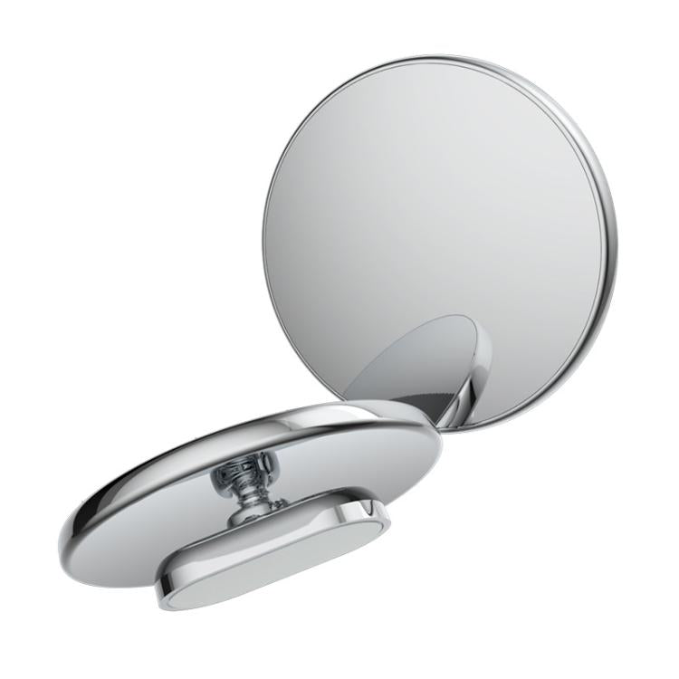 Silver auxiliary round rearview mirror with smooth metal-look mounting base