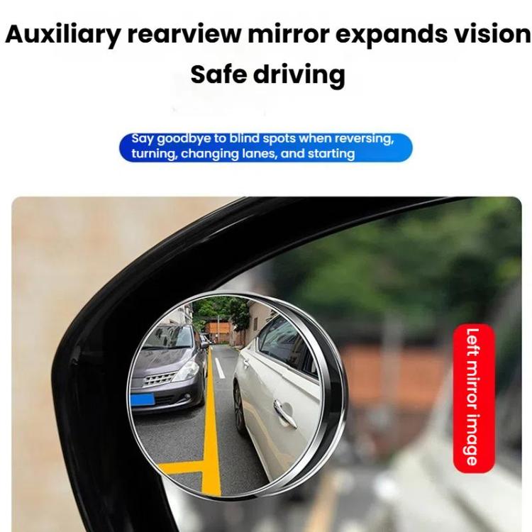 Mounted auxiliary round mirror with wide view reflected in the lens