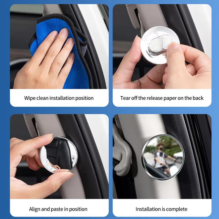 Installation steps for auxiliary round mirror with adhesive and mounting alignment