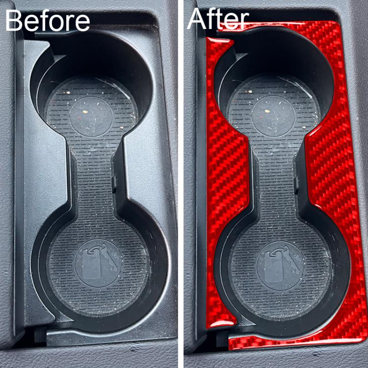 Red carbon-fiber gear shift cup holder trim installed on center console insert