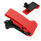 Red engine hood cover opener latch with black underside component