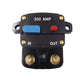 300A car audio circuit breaker switch with blue reset button, red cap, IN/OUT terminals