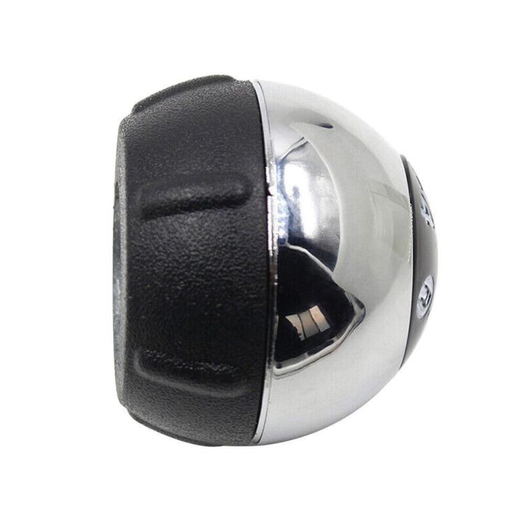 Side view manual gear shift knob with black rubber grip and chrome trim