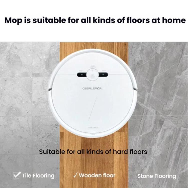 White robot vacuum with attached mop pad