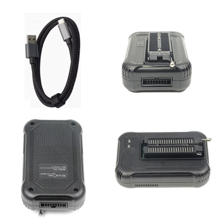 IC programmer dock with multi-pin socket, bottom port, and USB cable set