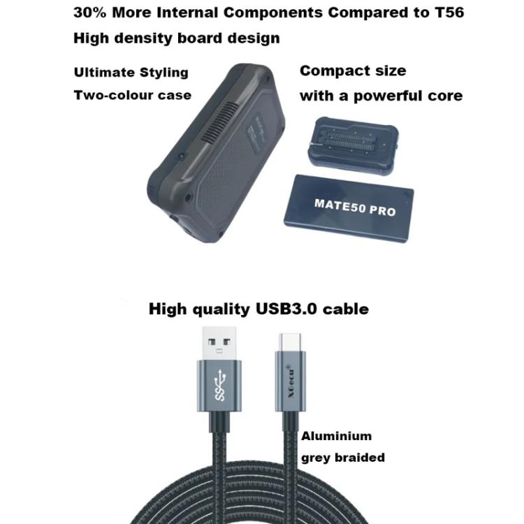 Compact IC programmer with USB 3.0 braided grey cable and small adapters