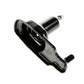 Spare tire bracket with black base, metal pin stud, and side mounting screw thread