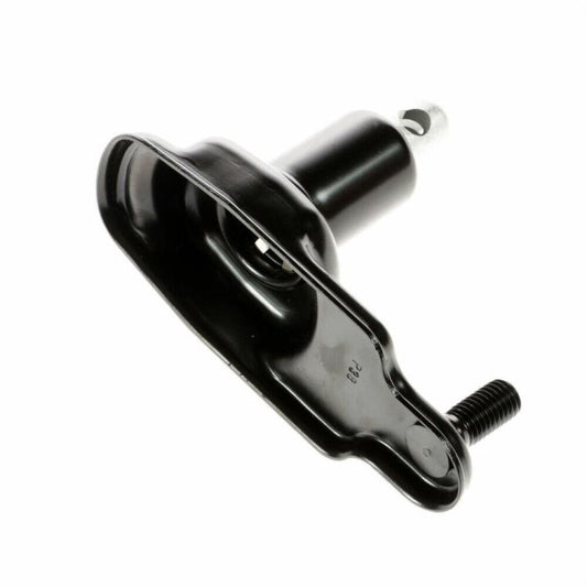Spare tire bracket with black base, metal pin stud, and side mounting screw thread