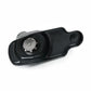 Spare tire bracket with black cover, circular socket insert, and metal mounting pin