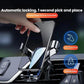 Silver clip-on car phone holder with automatic locking arms holding a phone