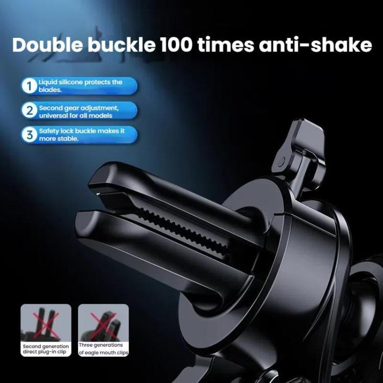 Silver and black dual-buckle anti-shake car phone holder clip with cradle
