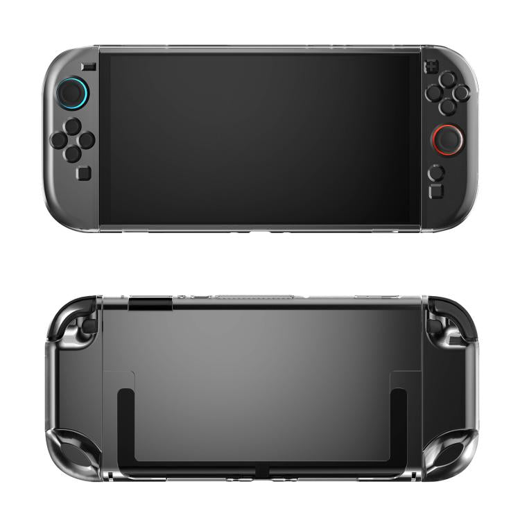 Transparent case showing front and back shells with controller openings