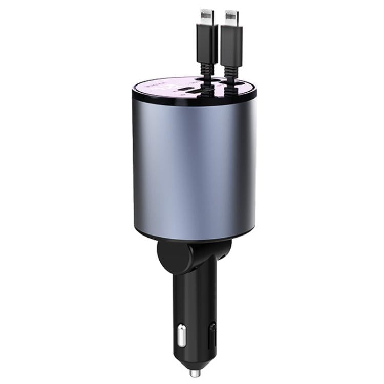 Metal retractable car cigarette lighter charger with two USB plugs on top