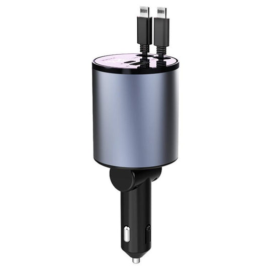 100W Metal Car Retractable Cable Cigarette Lighter Charger, 8 Pin+TYPE-C, 8 Pin+8 Pin (2.4A), TYPE-C+TYPE-C (PD+QC)