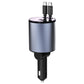 Retractable car cigarette lighter charger with dual USB ports and slim metal body