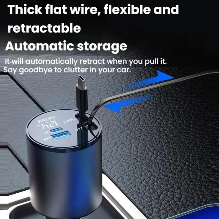 Retractable cable car charger with automatic storage and flat wire extending