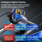 Car charger with LED voltage display showing charging status and connector ports