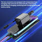 Retractable dual USB car charger with two output ports and compact metal body.