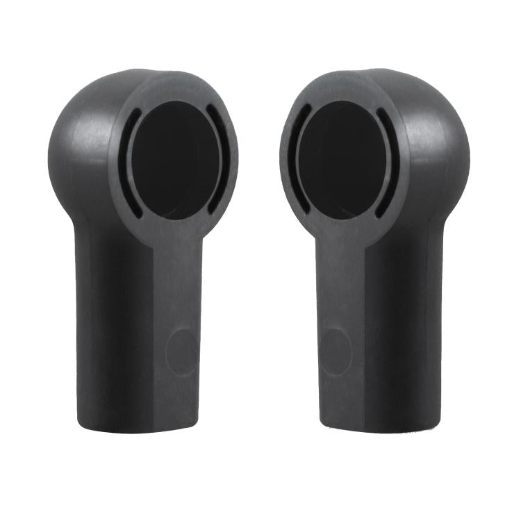 Pair of black convertible push rod bracket caps with circular openings