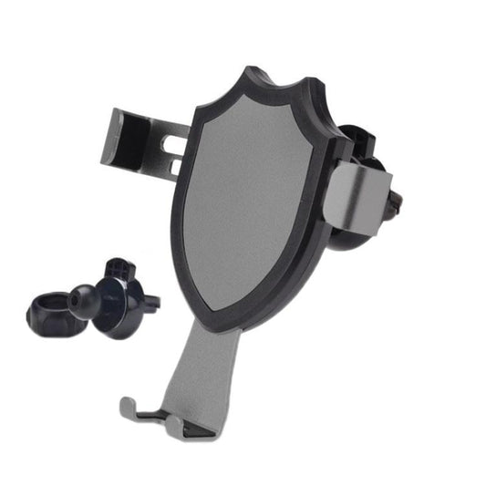 Gray air-vent phone holder with rotating cradle and silver eagle-beak clip arms