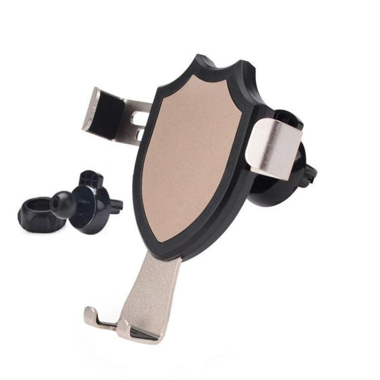 Tan air-vent phone holder with rotating cradle and silver eagle-beak clip arms