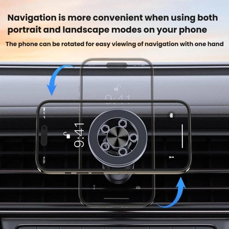 Car vent magnetic phone holder with circular mount supporting a phone on vent