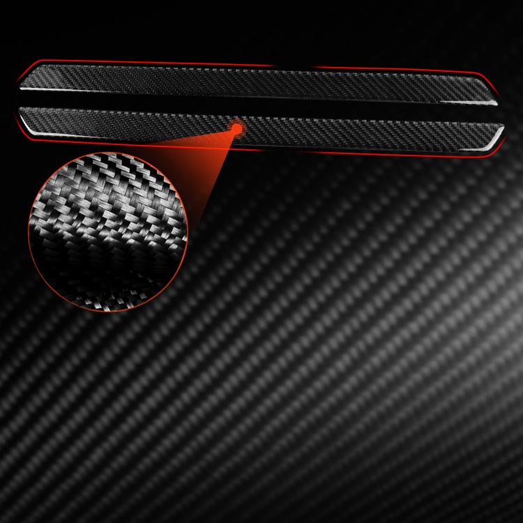 Black carbon-fiber style door sill decoration strips with red outline accents