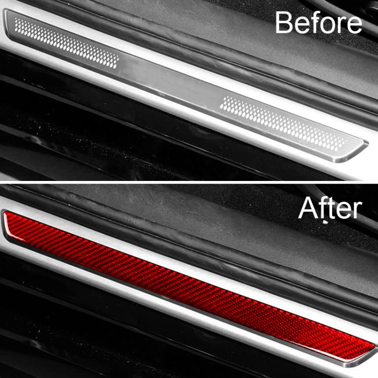 Red carbon-fiber door sill decoration sticker applied along the threshold