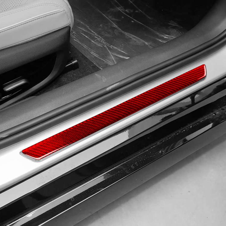 Red carbon-fiber style door sill decoration sticker strip on car door area