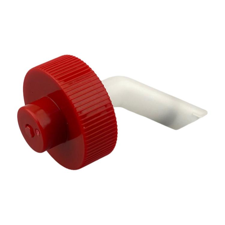Red water tank plug with ribbed grip and white intake tube