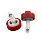 Water tank plug with red ribbed cap and white outlet fitting