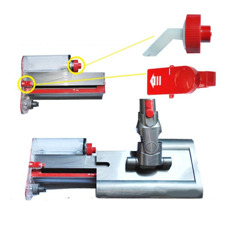Red water tank plug on appliance water path, with white tube connection