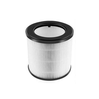 White pleated air purifier HEPA filter with black top ring and circular opening