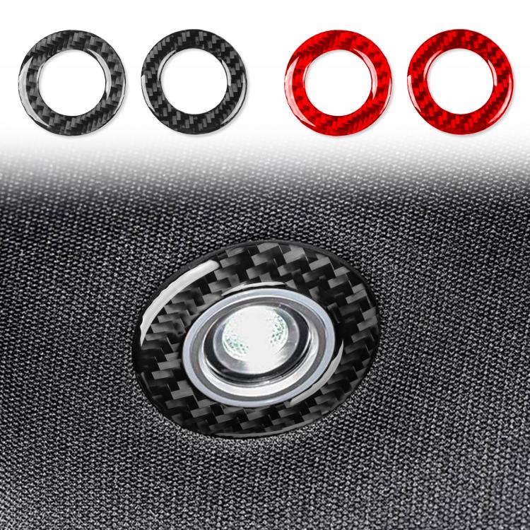 Carbon-fiber style reading light bezel stickers in black and red, circular rings with center openings