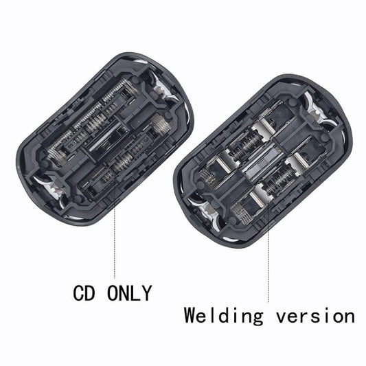 Replacement shaver foil and cutter head halves opened, showing internal cutting parts