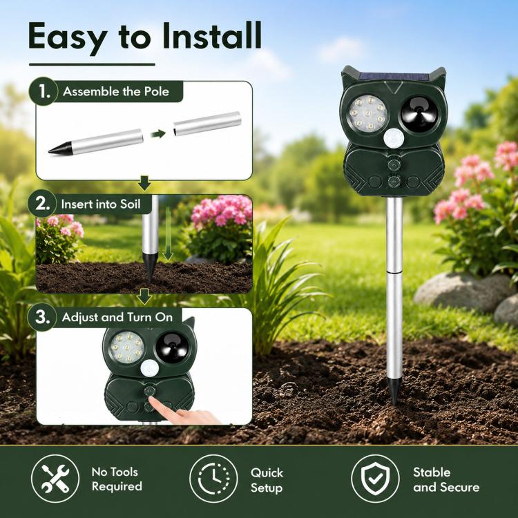 Five-Speed Tuning + Voice-Activated Ultrasonic Solar-Powered Animal Repeller, 704