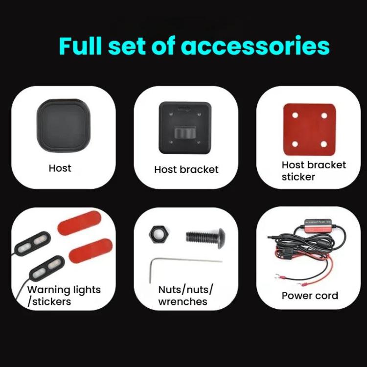Blind spot radar system accessories: host unit, bracket, warning lights, nuts and power cord