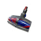 Angled floor cleaner head with blue and red clear roller drum and black nozzle