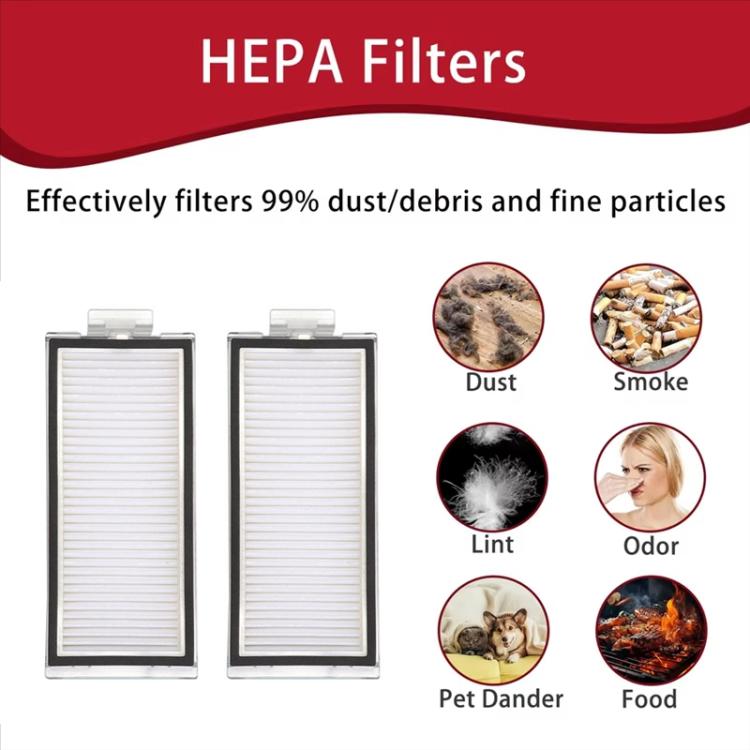 Two rectangular HEPA-style vacuum filters with white pleated media