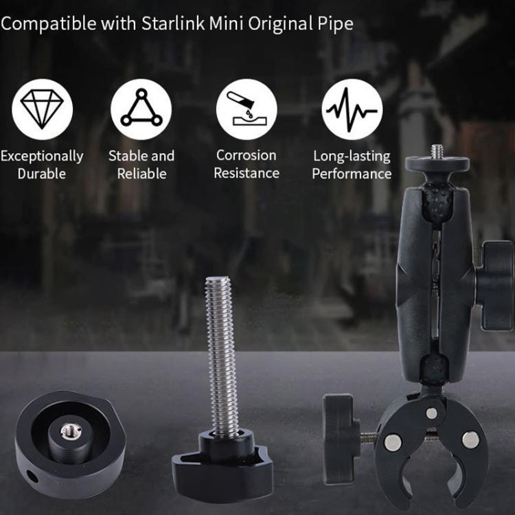 Black clamp bracket adapter with round base, screw pole, and side support arm