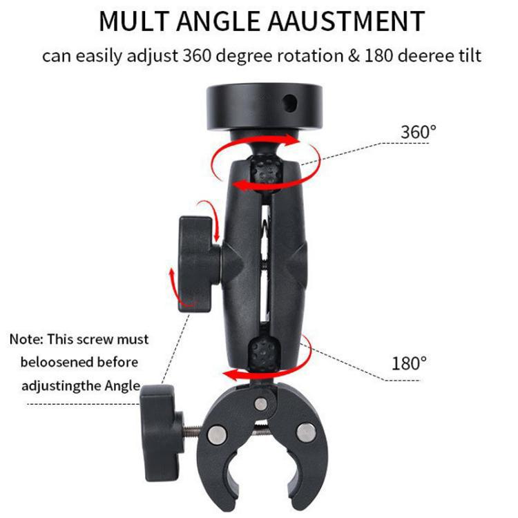 Black adjustable clamp bracket adapter showing tilt and rotation hinge points