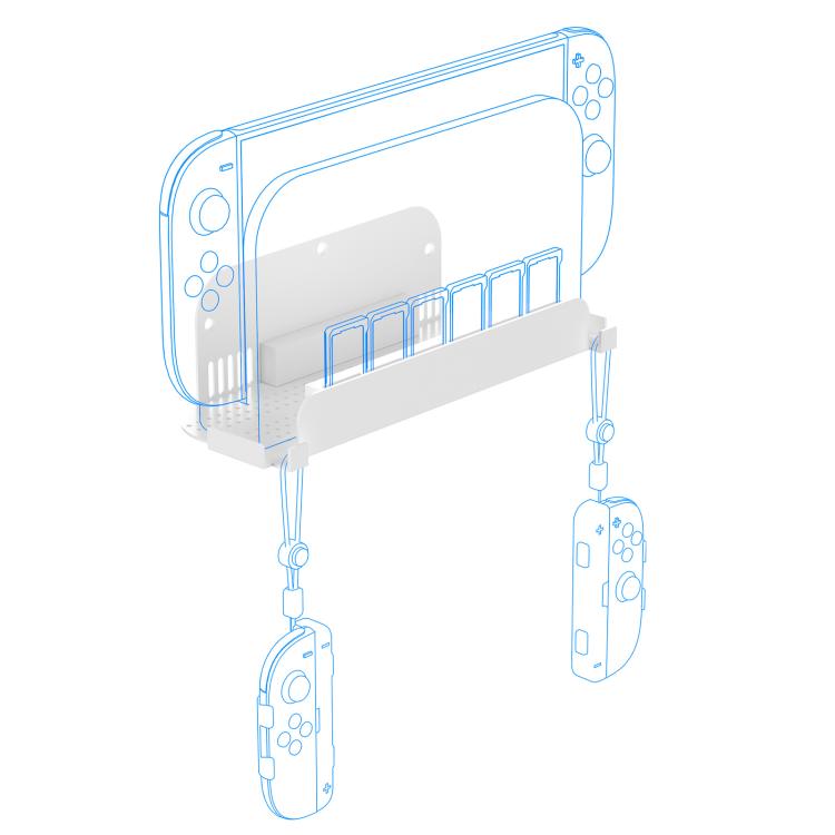 Wall mount holder layout diagram with hanging parts for game cards and Joy-Cons