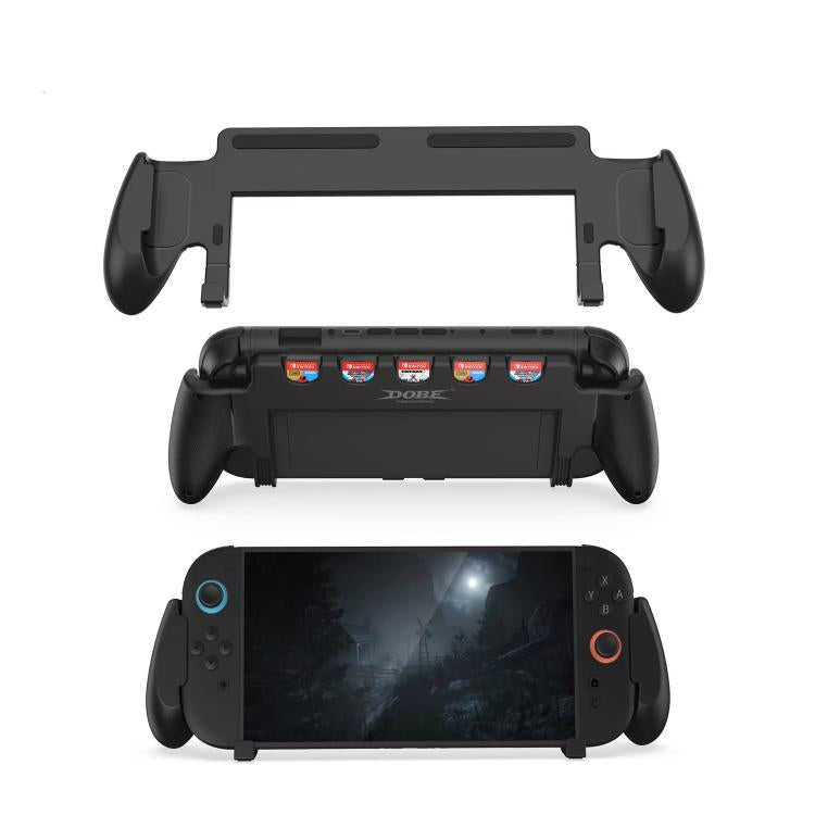Black ergonomic grip case for Nintendo Switch 2 with built-in game card storage