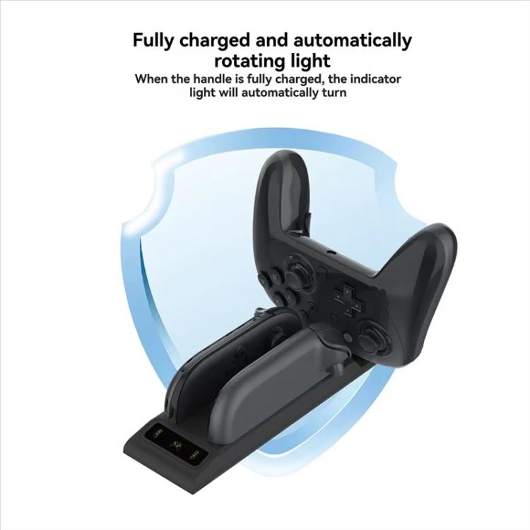 Charging dock with controller handle seated in the charging cradle