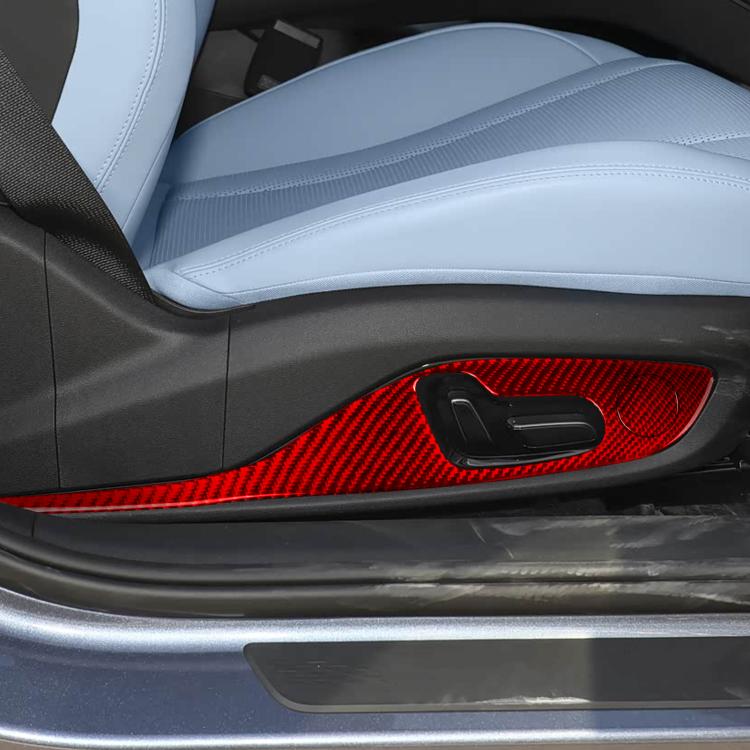 Red carbon-fiber style seat adjustment decorative sticker on car seat panel