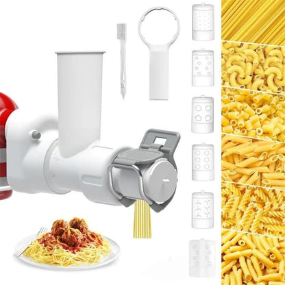 Pasta maker attachment with multiple die inserts for macaroni-style noodles