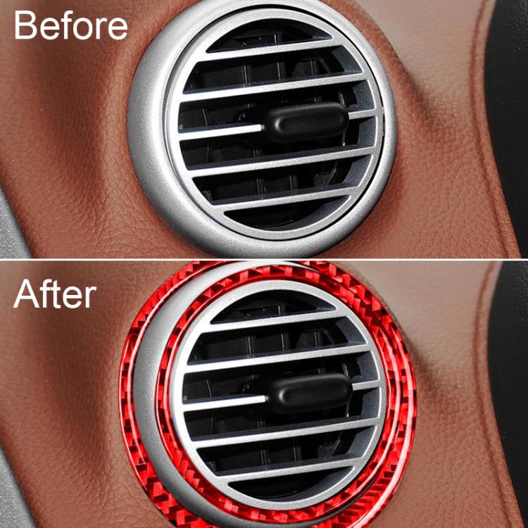 Red carbon-fiber side air vent ring sticker around dashboard vent