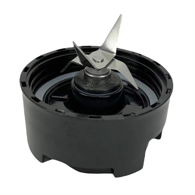 Black blender cross-blade base with central spindle and two metal blades